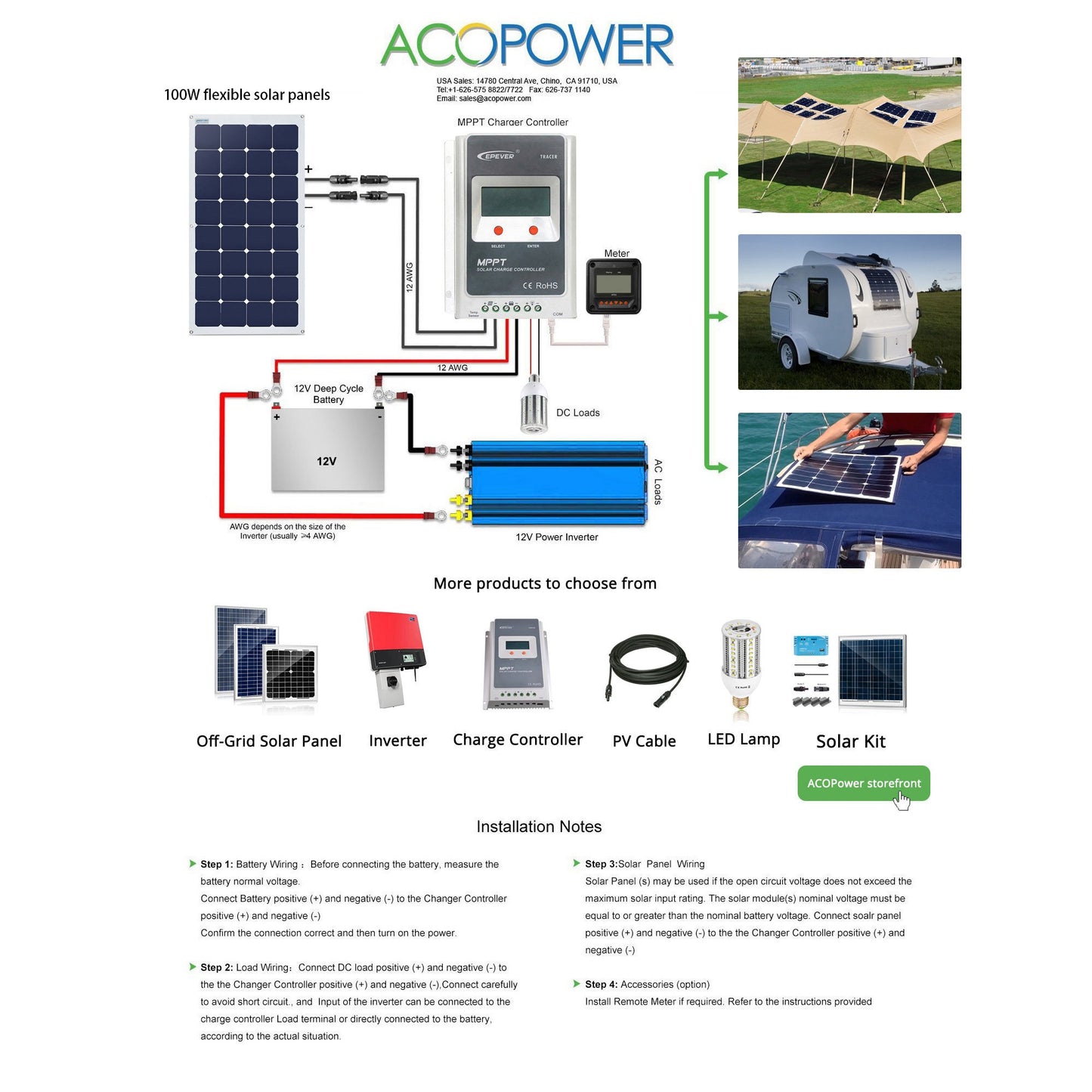 ACOPower 110w 12v Flexible Thin lightweight ETFE Solar Panel with