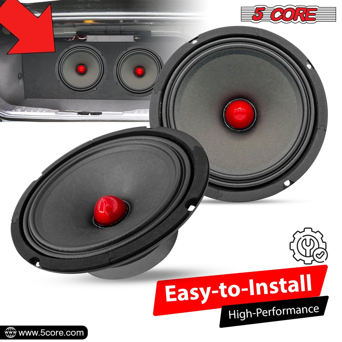 5 Core 8" Car Audio Speakers with Bullet 580 W 4 Ohm Mid-Range