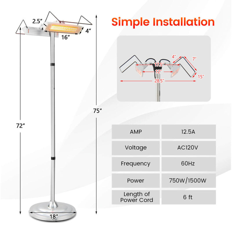 1500W Standing Electric Heater with Double-Sided Heating