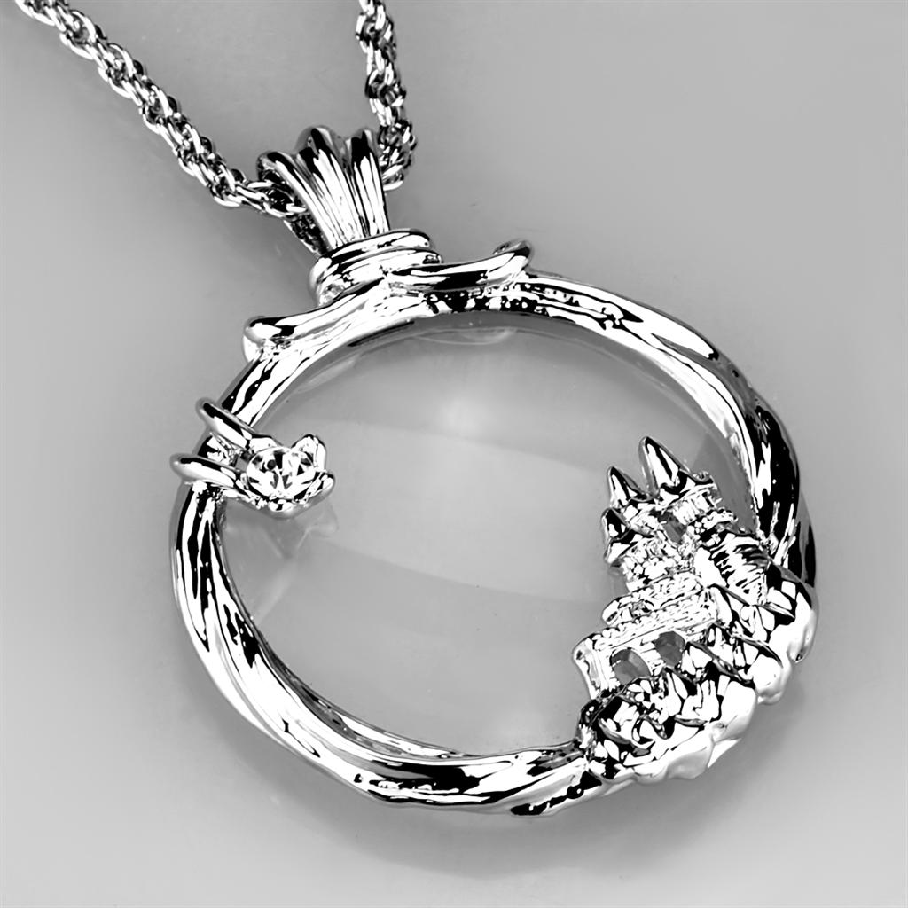 3W907 - Rhodium Brass Magnifier pendant with Top Grade Crystal in