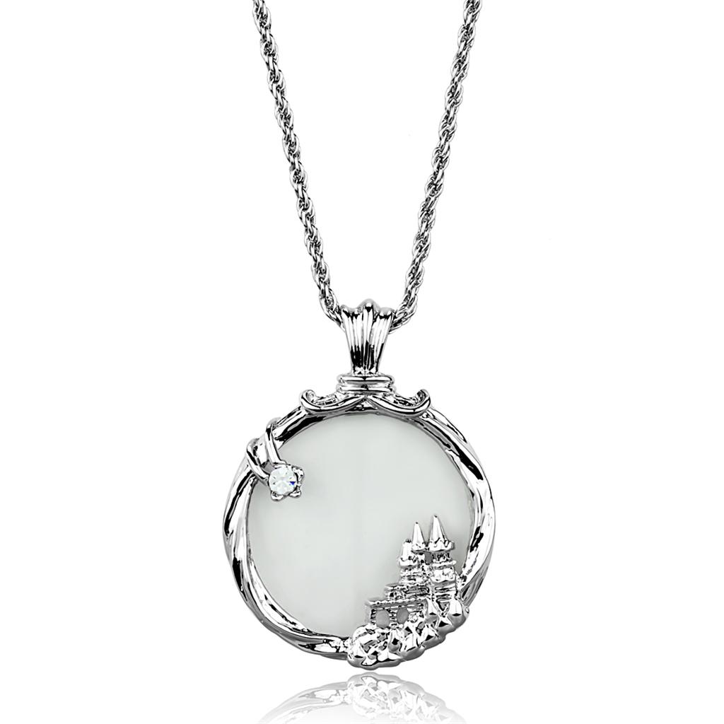 3W907 - Rhodium Brass Magnifier pendant with Top Grade Crystal in