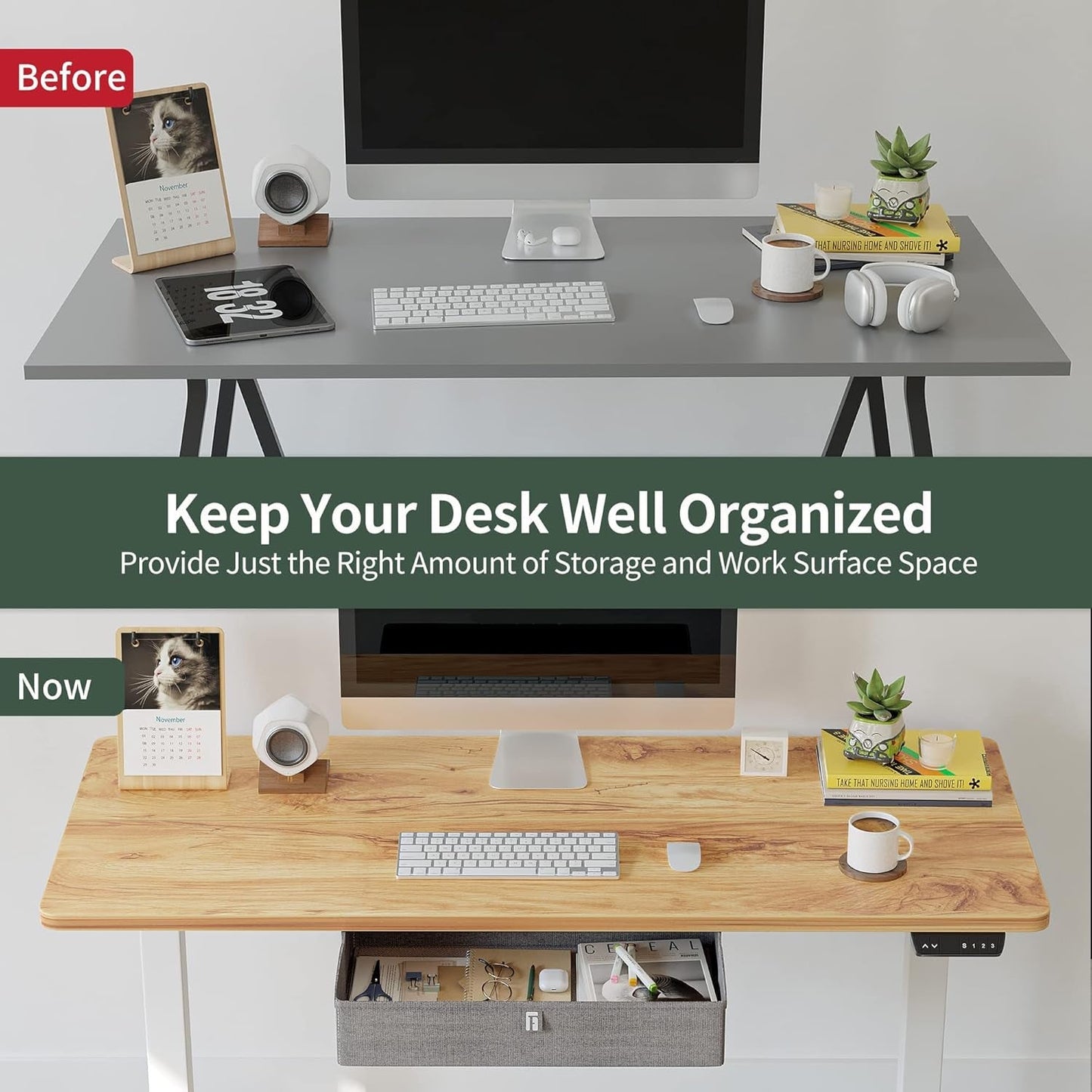 40 X 24 Inches Standing Desk with Drawer, Adjustable Height Electric