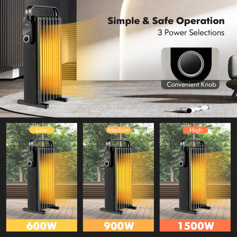 1500W Electric Space Heater Oil Filled Radiator Heater with Foldable