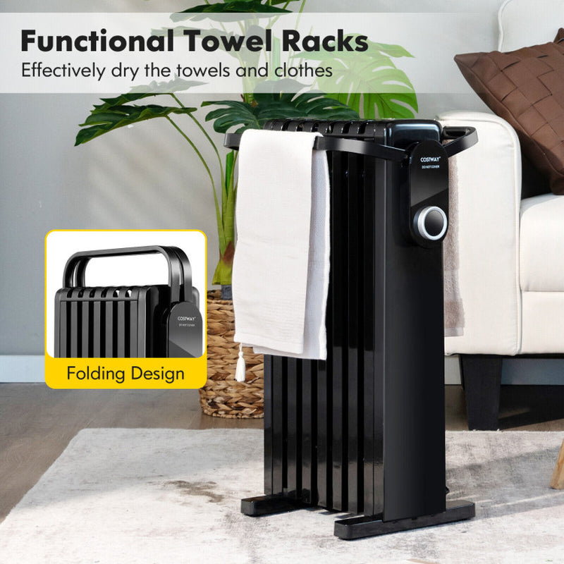 1500W Electric Space Heater Oil Filled Radiator Heater with Foldable