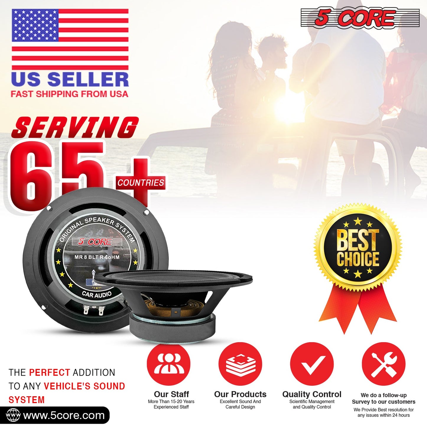 5 Core 8" Car Audio Speakers with Bullet 580 W 4 Ohm Mid-Range