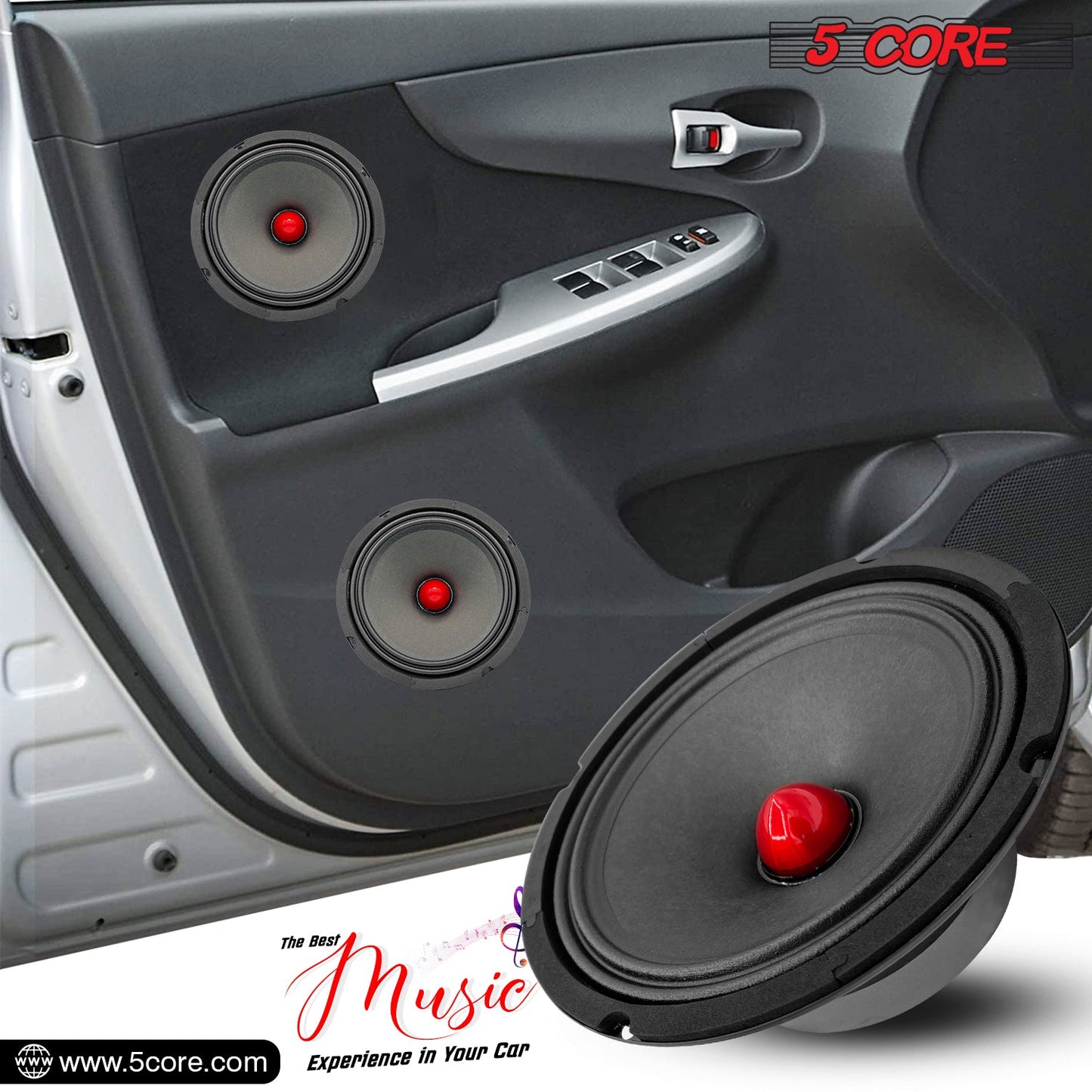 5 Core 8" Car Audio Speakers with Bullet 580 W 4 Ohm Mid-Range