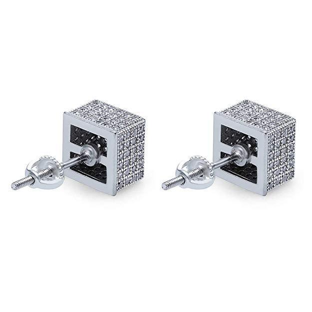 3D Cubed White Elements Stud Earrings in 18K White Gold
