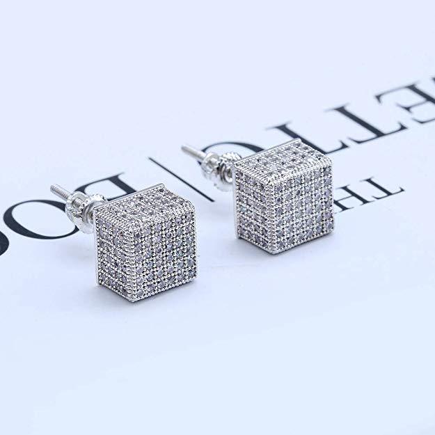 3D Cubed White Elements Stud Earrings in 18K White Gold