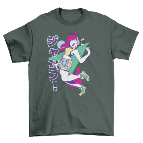 Anime girl headphones music t-shirt