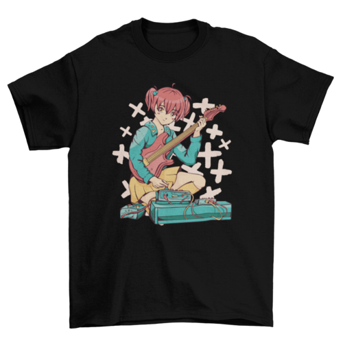 Anime girl electric guitar t-shirt
