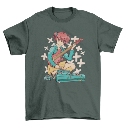 Anime girl electric guitar t-shirt