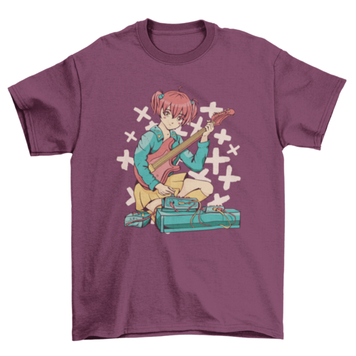 Anime girl electric guitar t-shirt