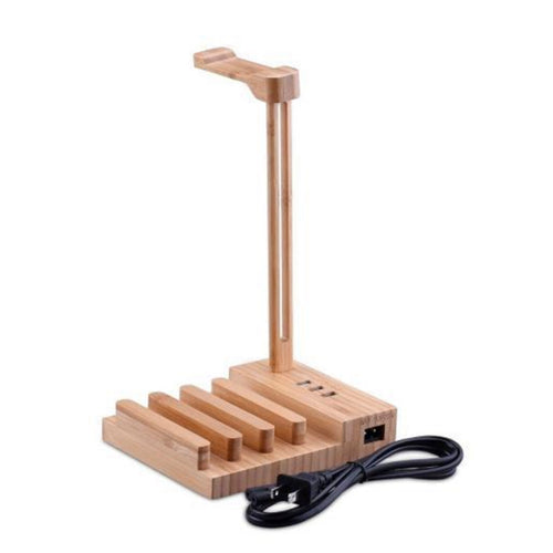 /2 in 1 Bamboo Wood Charging Station Stand 3 USB for iPhone &