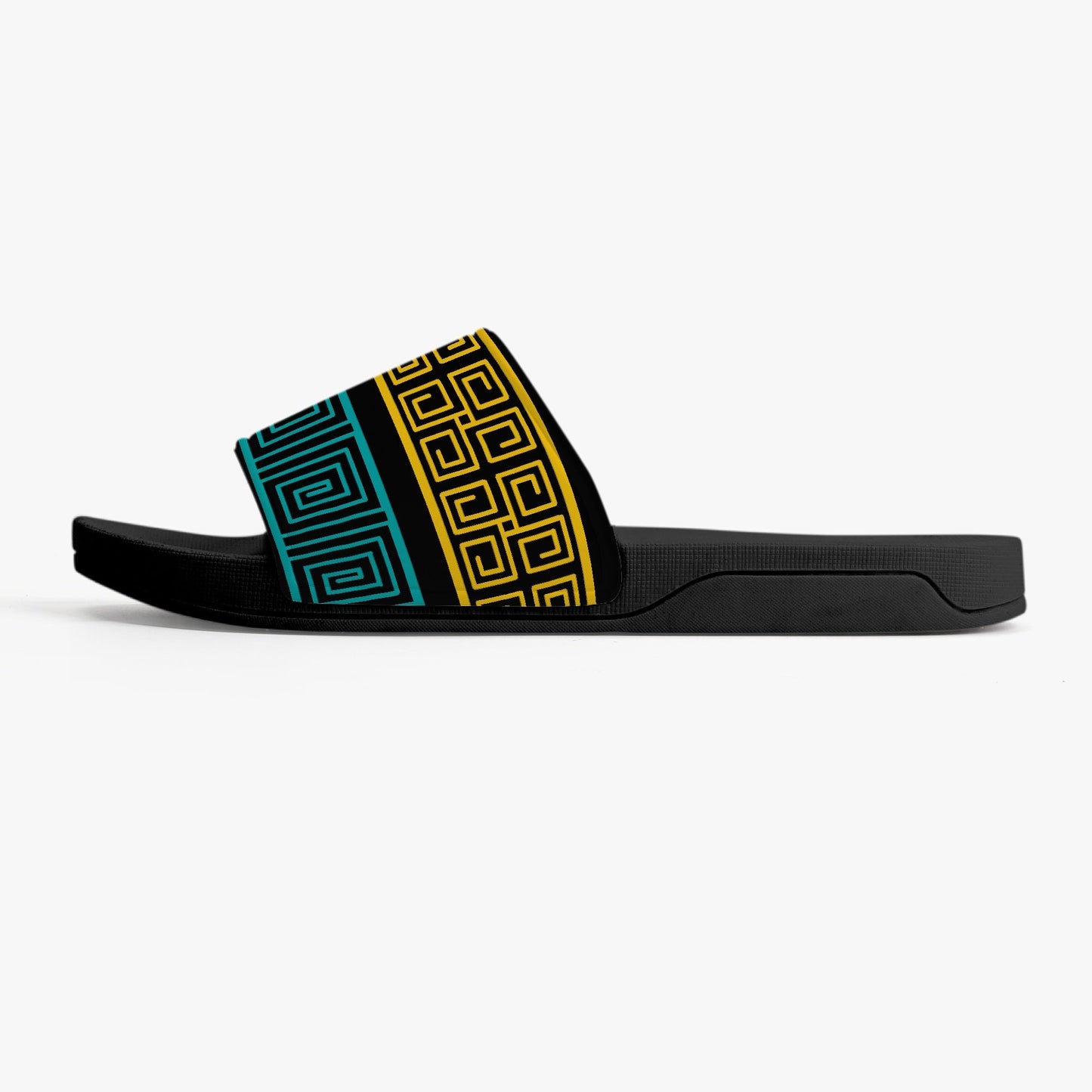 Womens Slide Sandals, Blue And Yellow Geometric Print