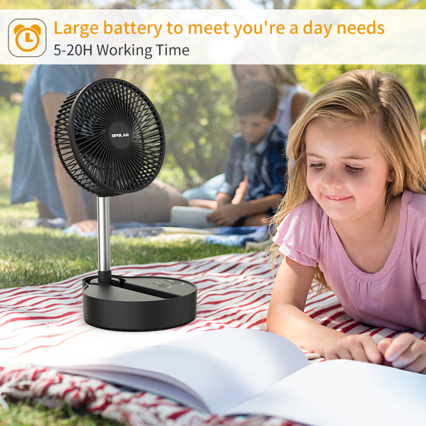 3 Speeds Height Adjustment 10000mAh Battery USB Desk Fan