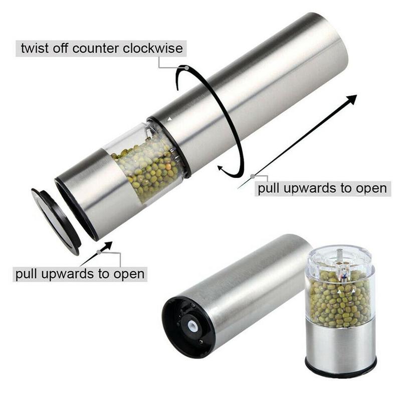 2pcs Stainless Steel Electric Automatic Pepper Mills Salt Grinder