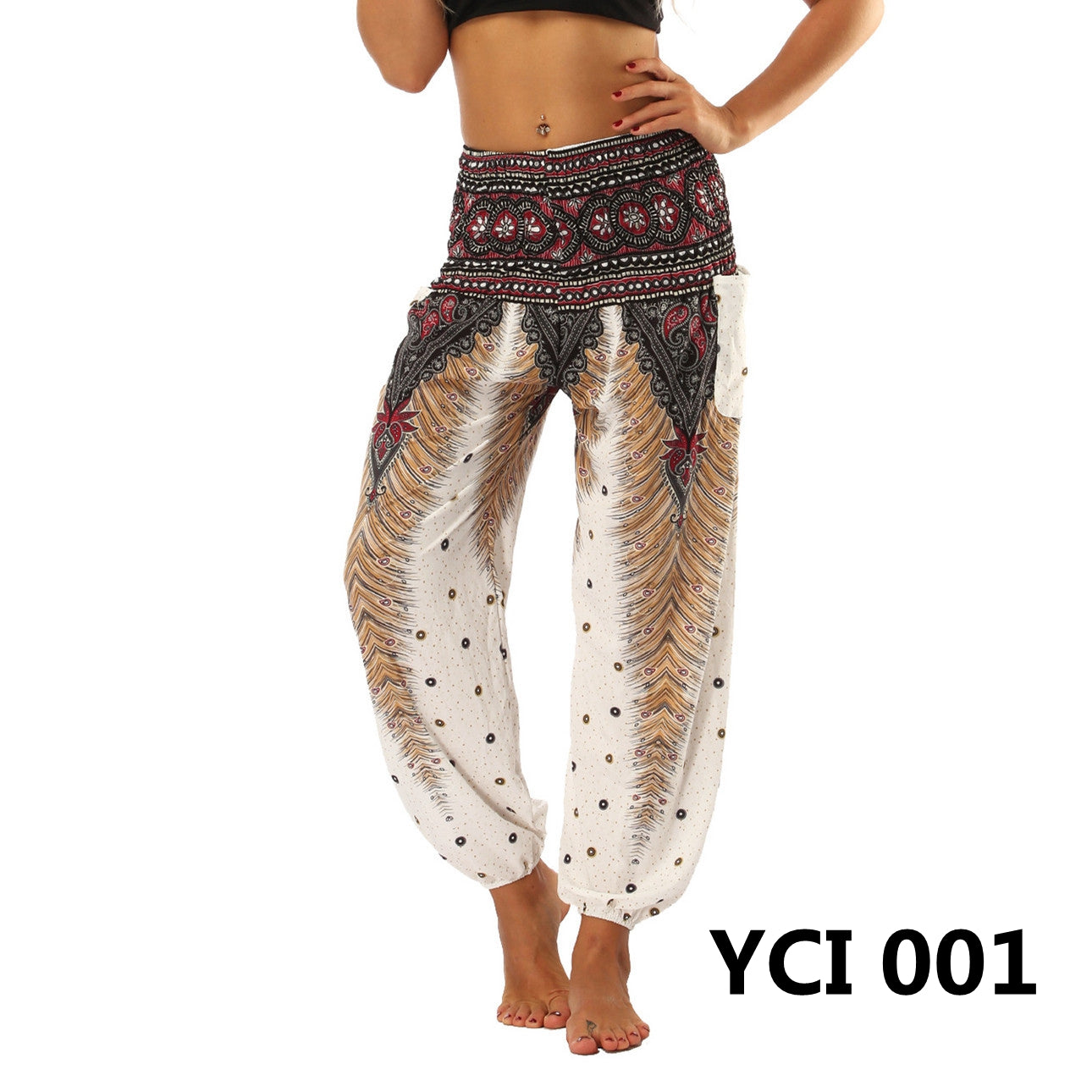 Women's Harem Pants, High Waist Yoga Boho Trousers with Pockets