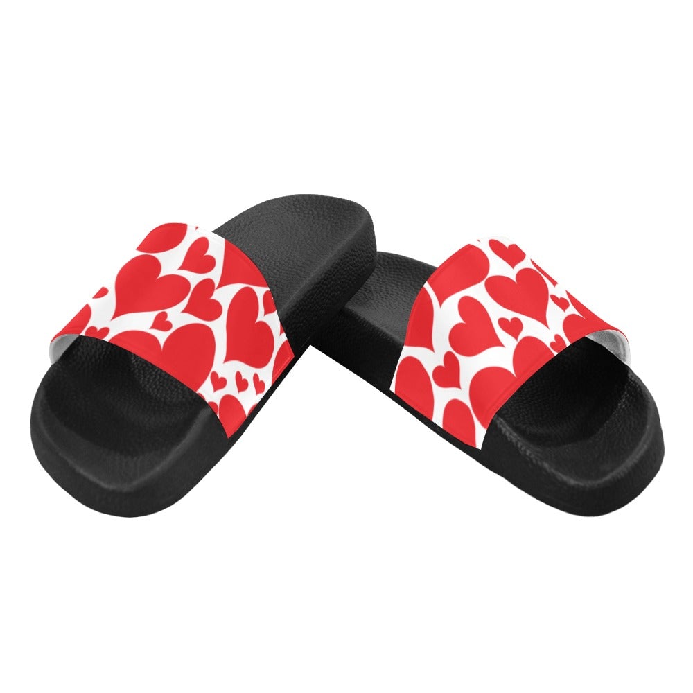 Womens Slide Sandals,  Love Red Hearts