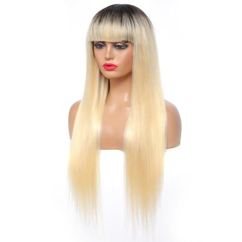 Wig with Bang 200% Density Human , #1B/613 Straight 180% Density #613