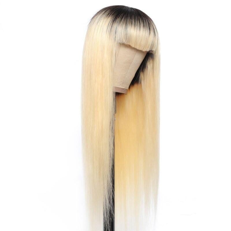 Wig with Bang 200% Density Human , #1B/613 Straight 180% Density #613