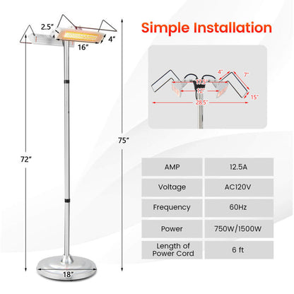 1500W Standing Electric Heater with Double-Sided Heating
