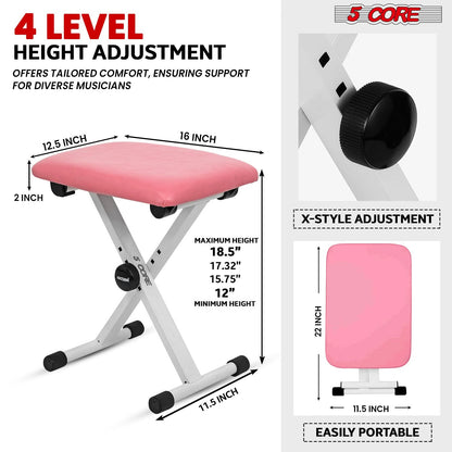 5 Core Keyboard Bench 2" Padded Cushioned Piano Stool Height
