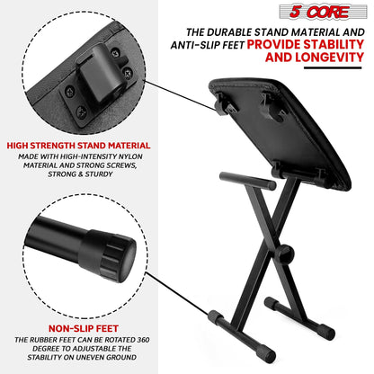 5 Core Keyboard Bench 2" Padded Cushioned Piano Stool Height