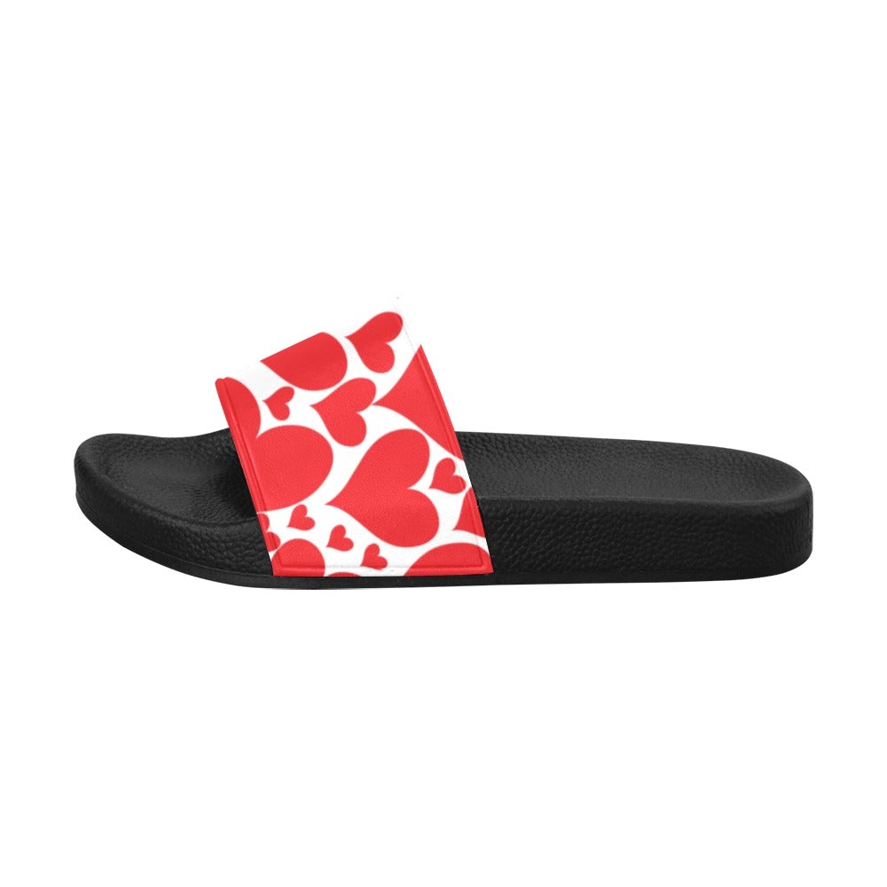 Womens Slide Sandals,  Love Red Hearts