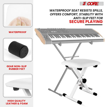 5 Core Keyboard Bench 2" Padded Cushioned Piano Stool Height