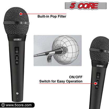 5Core XLR Microphone Dynamic Mic Karaoke Singing Studio Mics Handheld