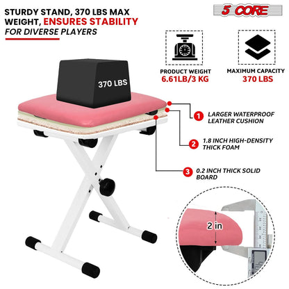5 Core Keyboard Bench 2" Padded Cushioned Piano Stool Height