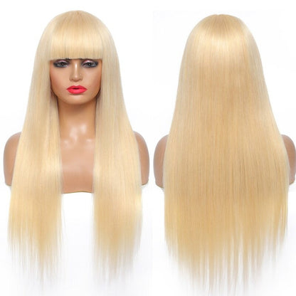 Wig with Bang 200% Density Human , #1B/613 Straight 180% Density #613