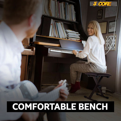 5 Core Keyboard Bench 2" Padded Cushioned Piano Stool Height