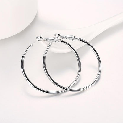 42mm Round Hoop Earring in 18K White Gold Plated