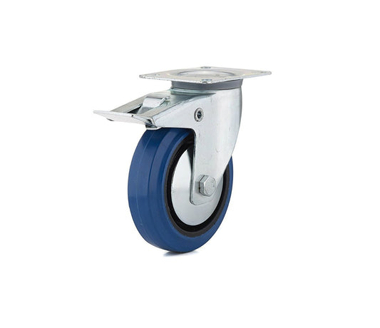 5 in. Elastic Rubber Swivel Plate Caster with Full Lock Brake, Blu