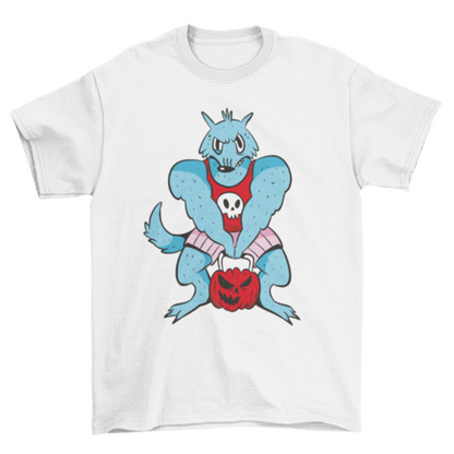 Werewolf gym lifting pumpkin cartoon t-shirt