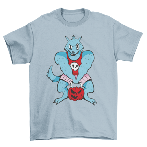 Werewolf gym lifting pumpkin cartoon t-shirt