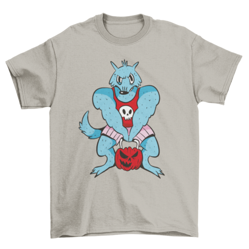 Werewolf gym lifting pumpkin cartoon t-shirt