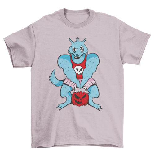 Werewolf gym lifting pumpkin cartoon t-shirt