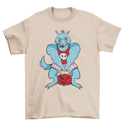 Werewolf gym lifting pumpkin cartoon t-shirt