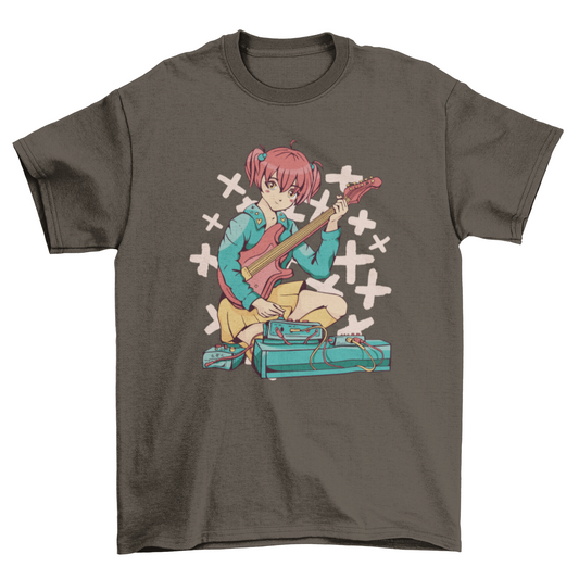 Anime girl electric guitar t-shirt