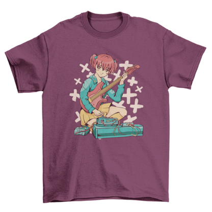 Anime girl electric guitar t-shirt