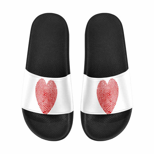 Womens Slide Sandals, White And Red Heart