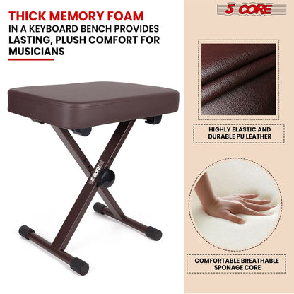5 Core Keyboard Bench 3" Padded Cushioned Piano Stool Height
