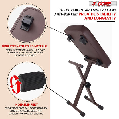 5 Core Keyboard Bench 3" Padded Cushioned Piano Stool Height