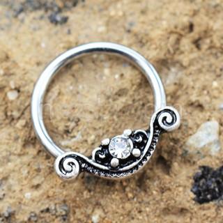 316L Stainless Steel Ornate Design Snap-in Captive Bead Ring / Septum