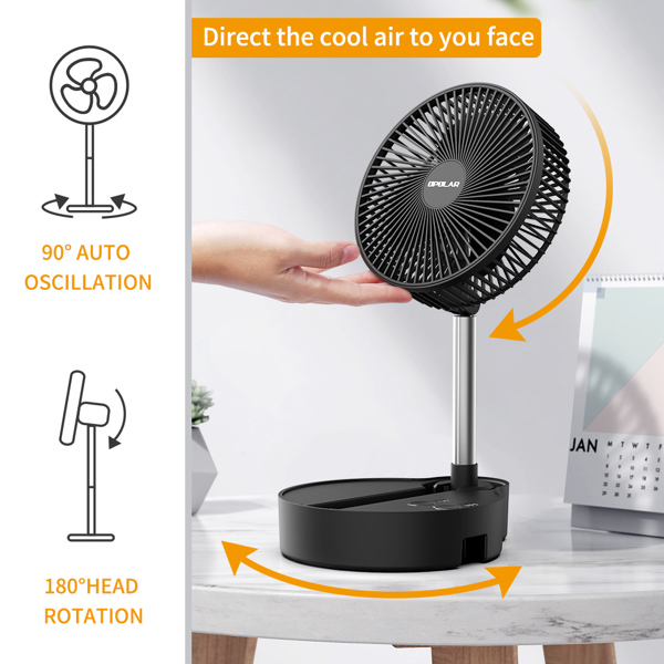 3 Speeds Height Adjustment 10000mAh Battery USB Desk Fan