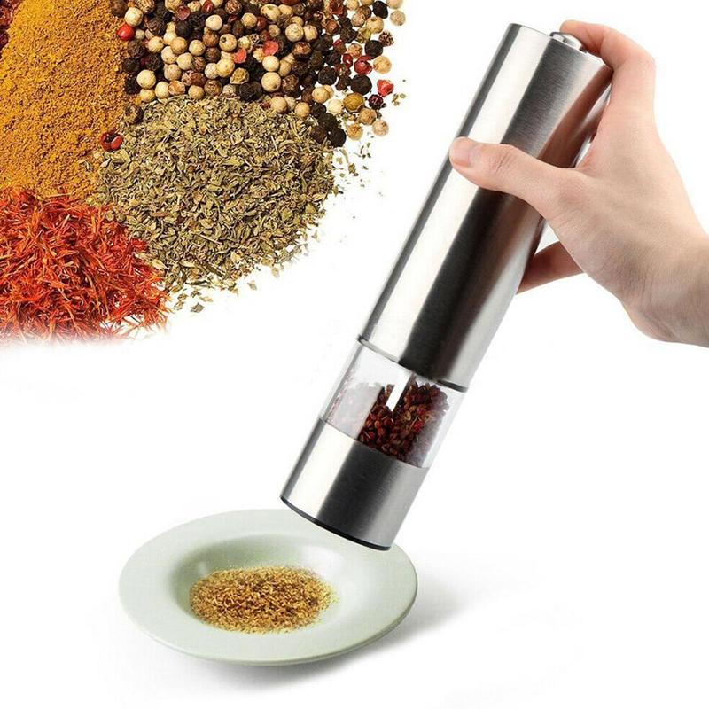 2pcs Stainless Steel Electric Automatic Pepper Mills Salt Grinder