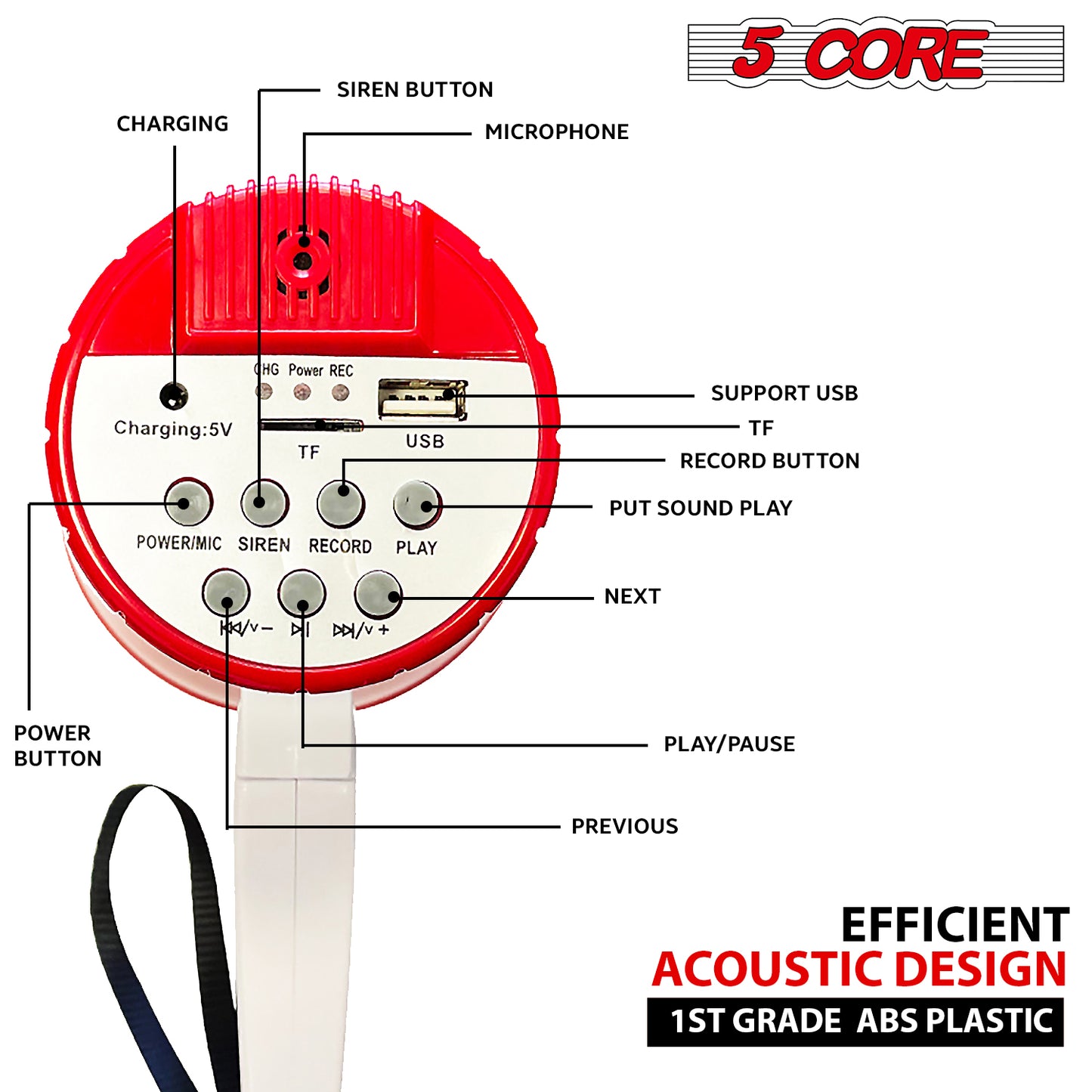 5 CORE Megaphone Handheld Bullhorn Loudspeaker Cheer Bull Horn Speaker