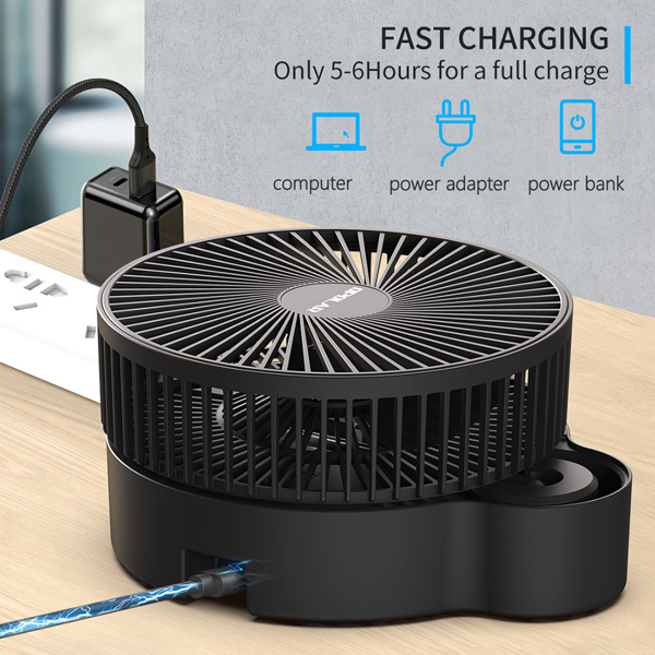 3 Speeds Height Adjustment 10000mAh Battery USB Desk Fan